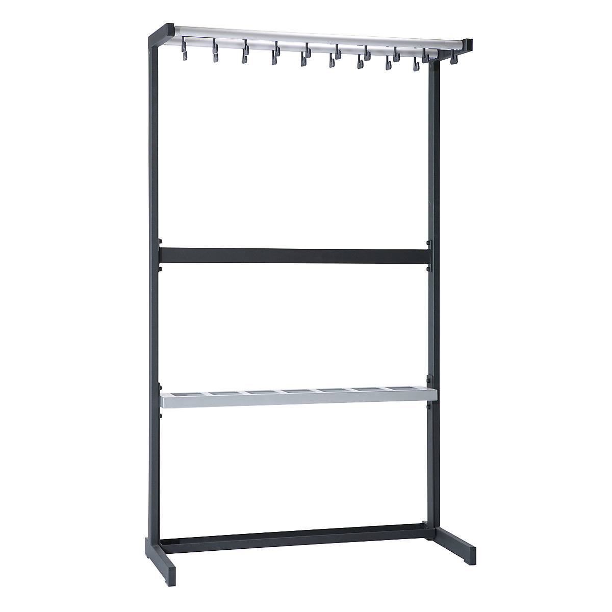 Bengaleiro em fila de um lado – eurokraft pro, sem cabides, preto, com suporte para guarda-chuvas-0