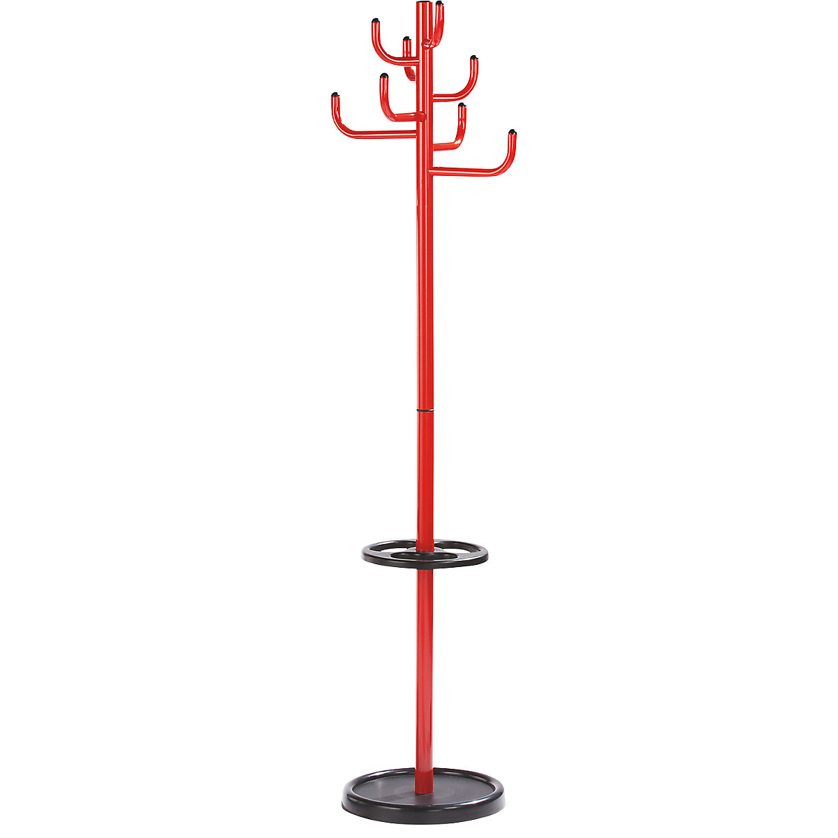 Bengaleiro, altura 1700 mm, Ø 450 mm, 8 ganchos para casacos, vermelho-0