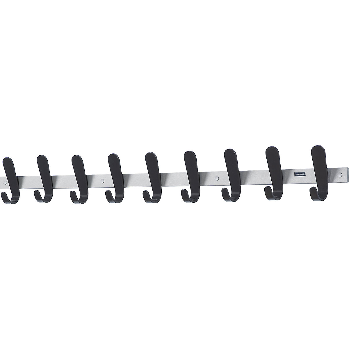 Régua de bengaleiro – eurokraft pro, 9 ganchos para casacos, AxLxP 130 x 1080 x 60 mm, embalagem de 1 unid., cor dos ganchos preto-0