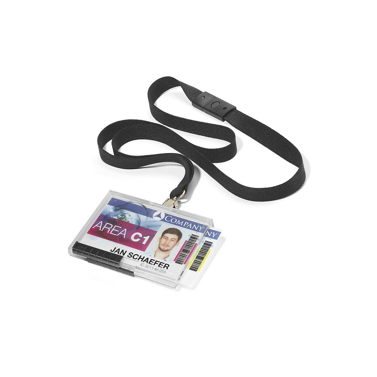 Porta-cartões PUSHBOX – DURABLE, com fita de tecido, embalagem de 20 unid., para 2 cartões-0