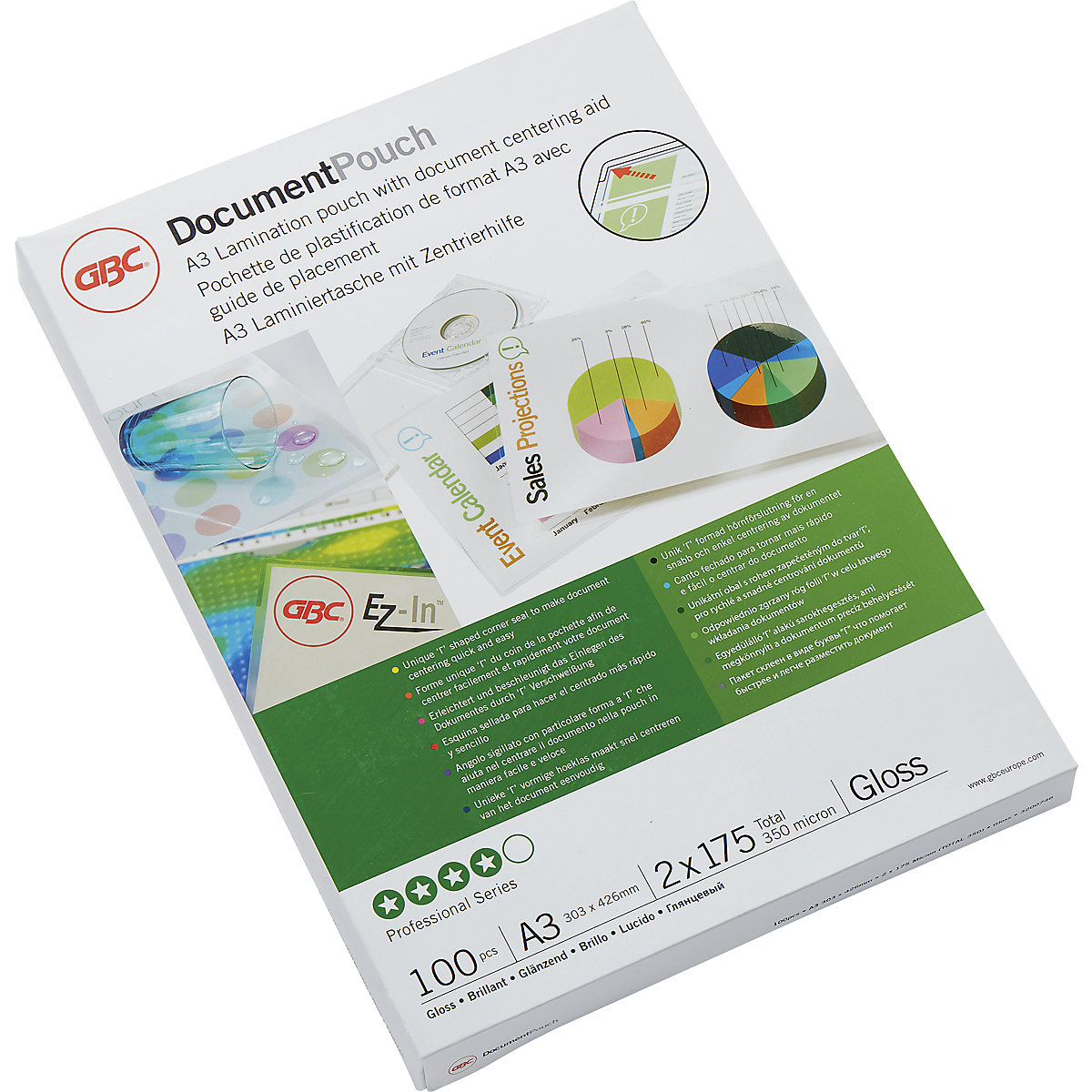 Película de plastificação brilhante – GBC, espessura da película 175 µm, embalagem de 100 unid., para formato A3-0