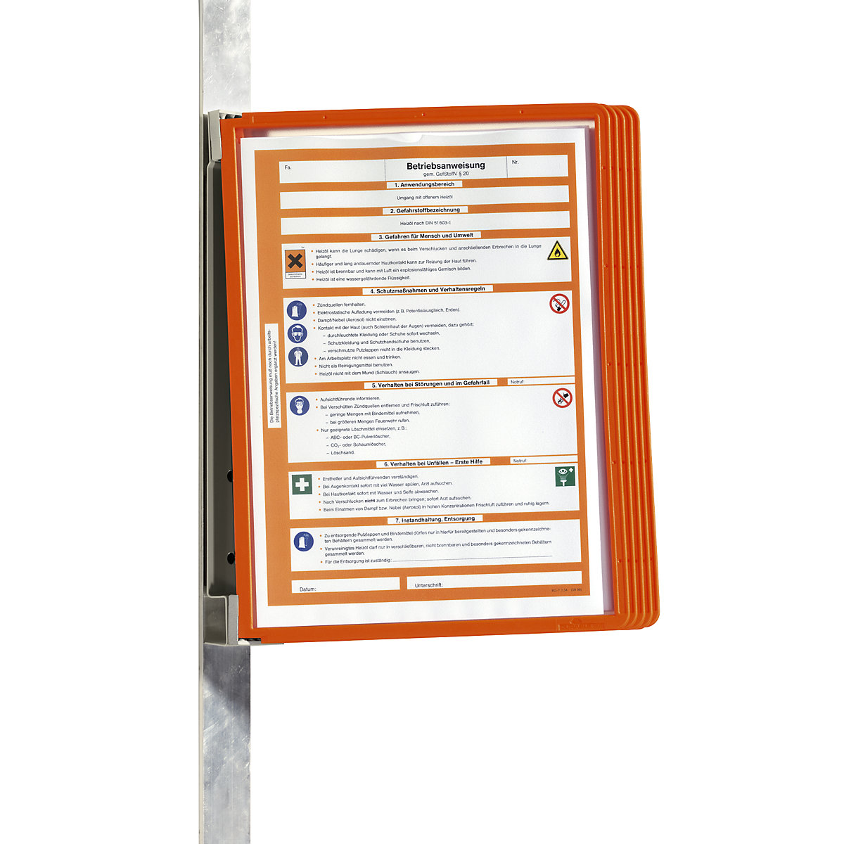 Conjunto completo para suporte de parede, magnético – DURABLE, 5 quadros transparentes DIN A4, embalagem de 2 unid., armação laranja-0