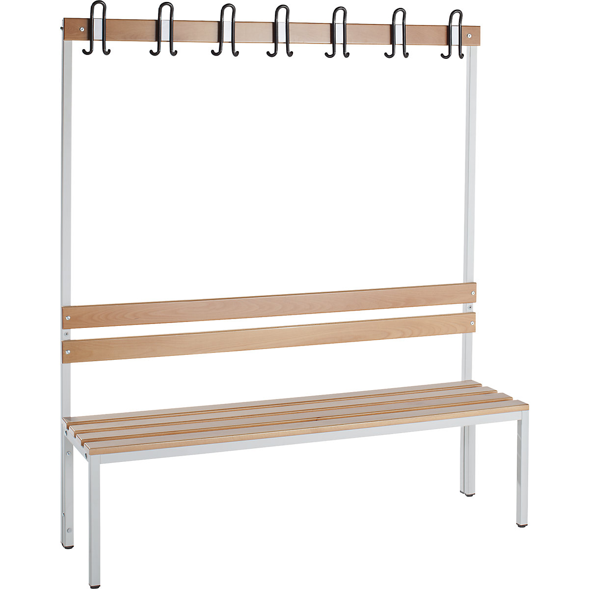 Banco de vestiário com encosto, unilateral – eurokraft basic, ripas em madeira de faia, comprimento 1500 mm-0