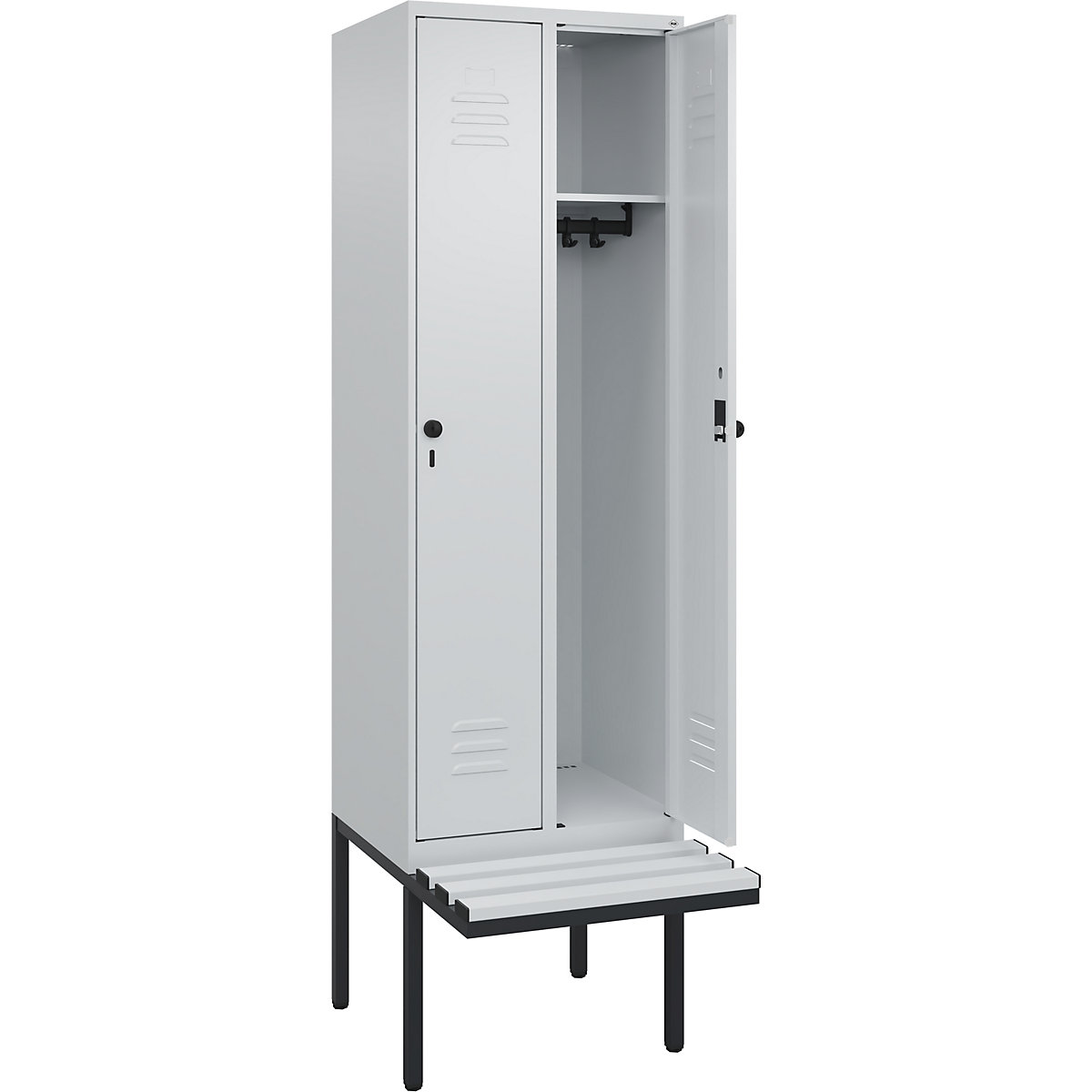 Cacifo Classic PLUS com banco – C+P, 2 compartimentos, cinzento claro, L 600 mm, trinco de segurança rotativo, saliente, plástico-0
