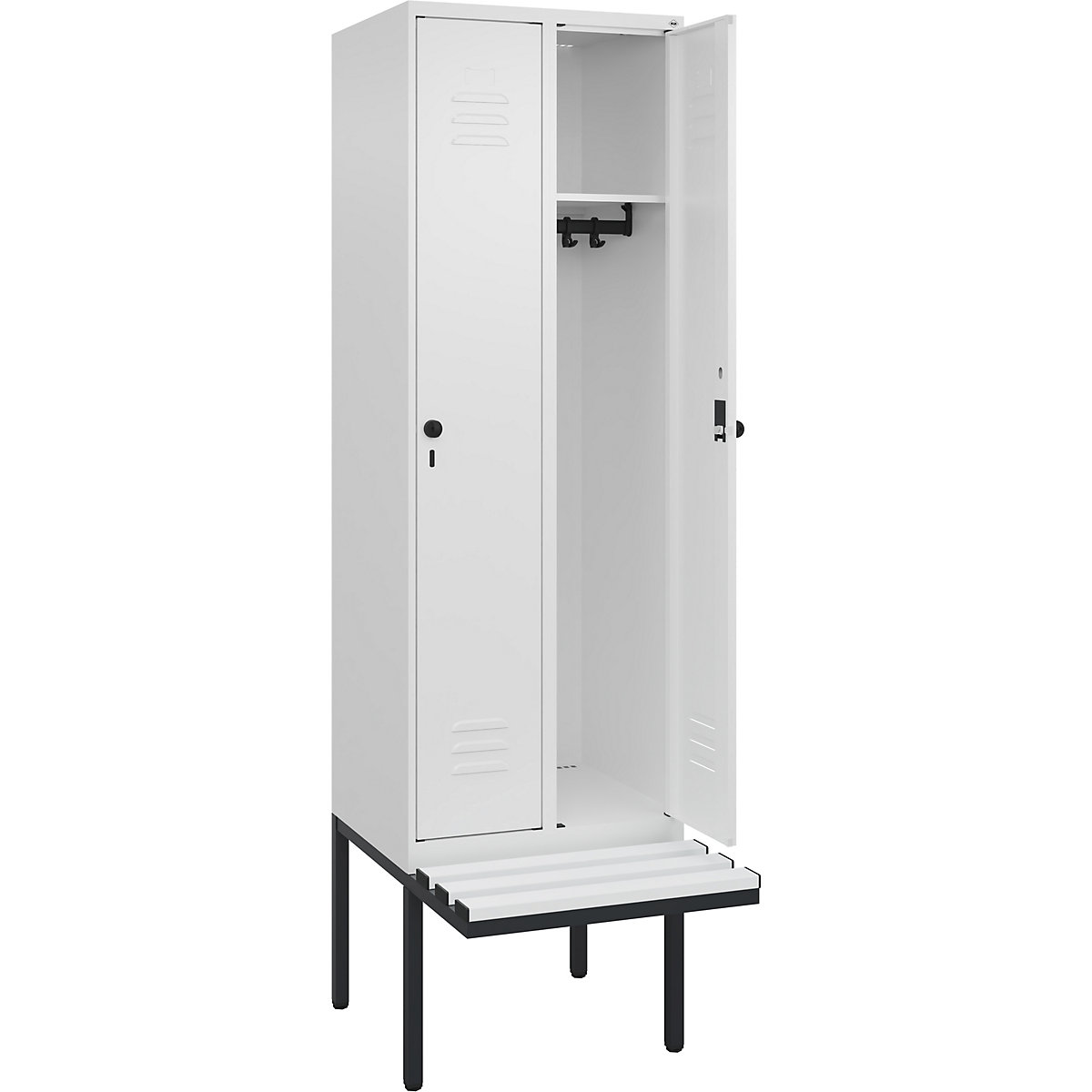 Cacifo Classic PLUS com banco – C+P, 2 compartimentos, branco trânsito, L 600 mm, trinco de segurança rotativo, saliente, plástico-0