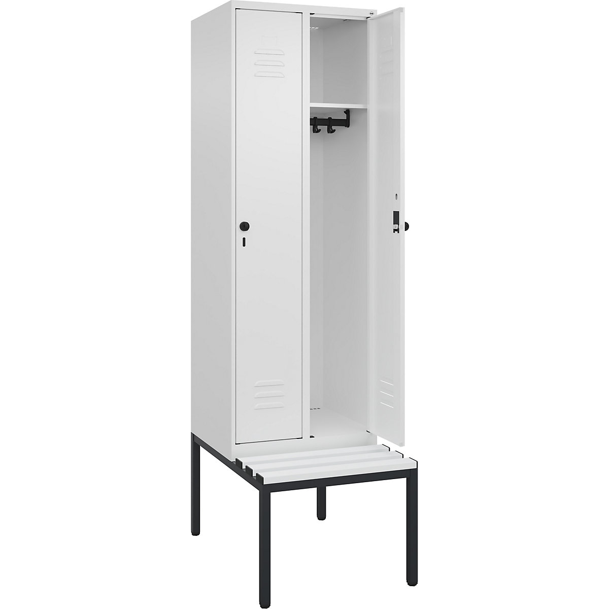 Cacifo Classic PLUS com banco – C+P, 2 compartimentos, branco trânsito, L 600 mm, trinco de segurança rotativo, incorporado, plástico-0