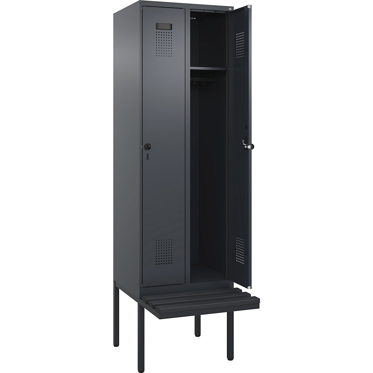Cacifo Evolo PLUS com banco, 2 compartimentos, cinzento, L 600 mm, trinco de segurança rotativo, com banco saliente, plástico-0