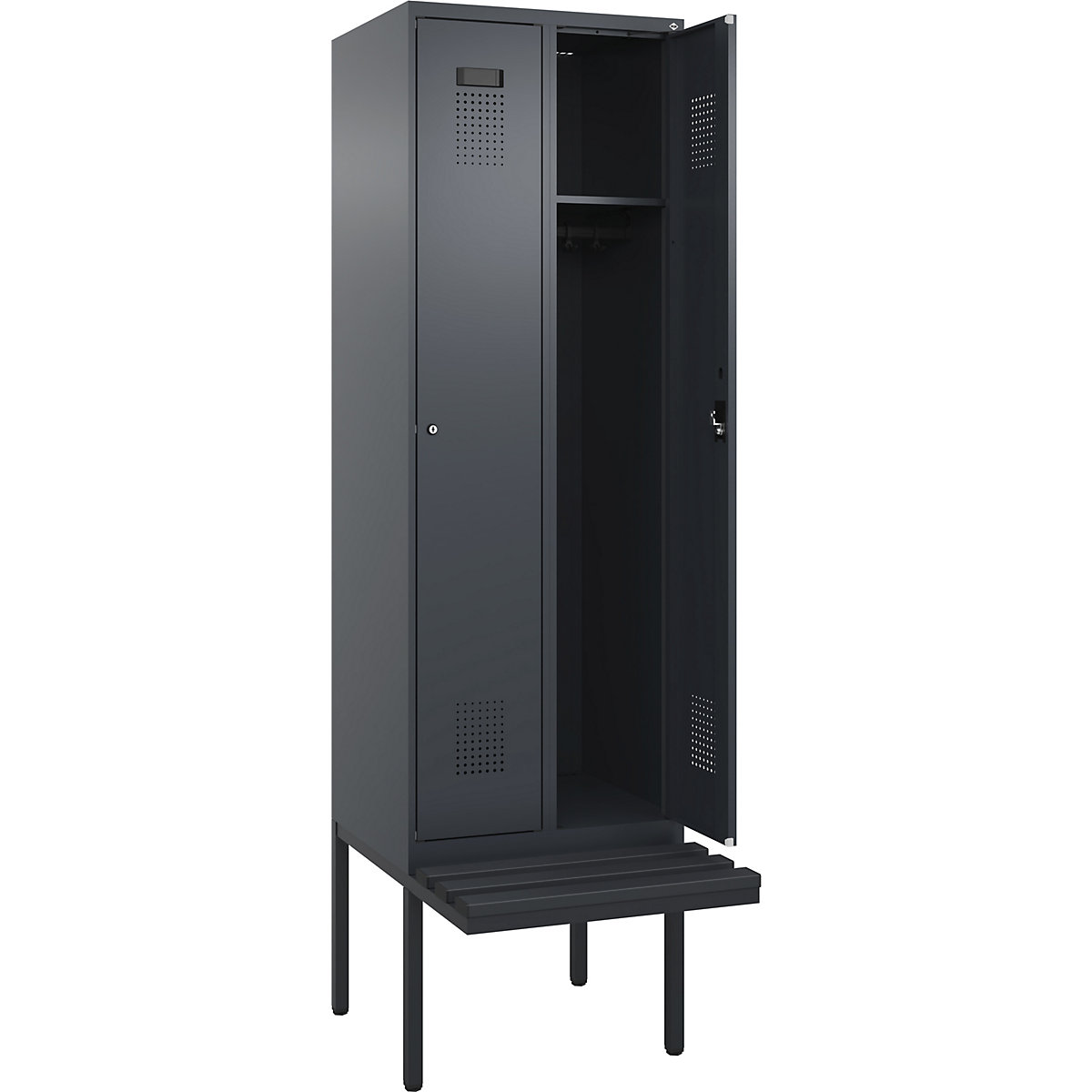 Cacifo Evolo PLUS com banco, 2 compartimentos, cinzento, L 600 mm, fechadura de cilindro, com banco saliente, plástico-0