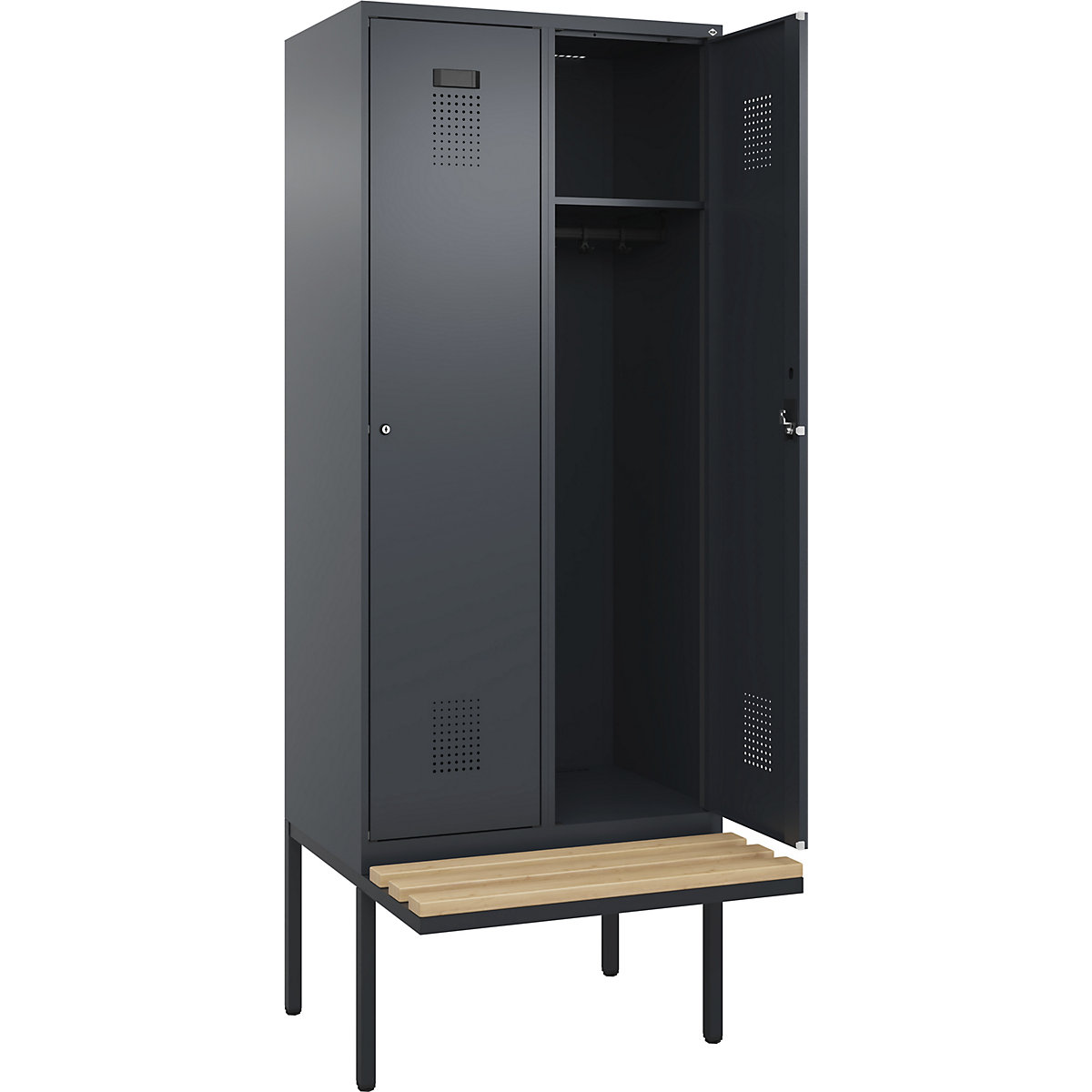Cacifo Evolo PLUS com banco, 2 compartimentos, cinzento, L 800 mm, fechadura de cilindro, com banco saliente, faia-0