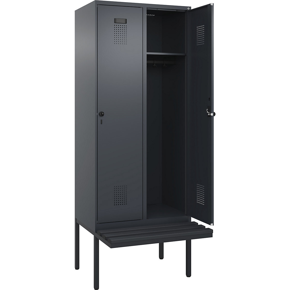Cacifo Evolo PLUS com banco, 2 compartimentos, cinzento, L 800 mm, trinco de segurança rotativo, com banco saliente, plástico-0