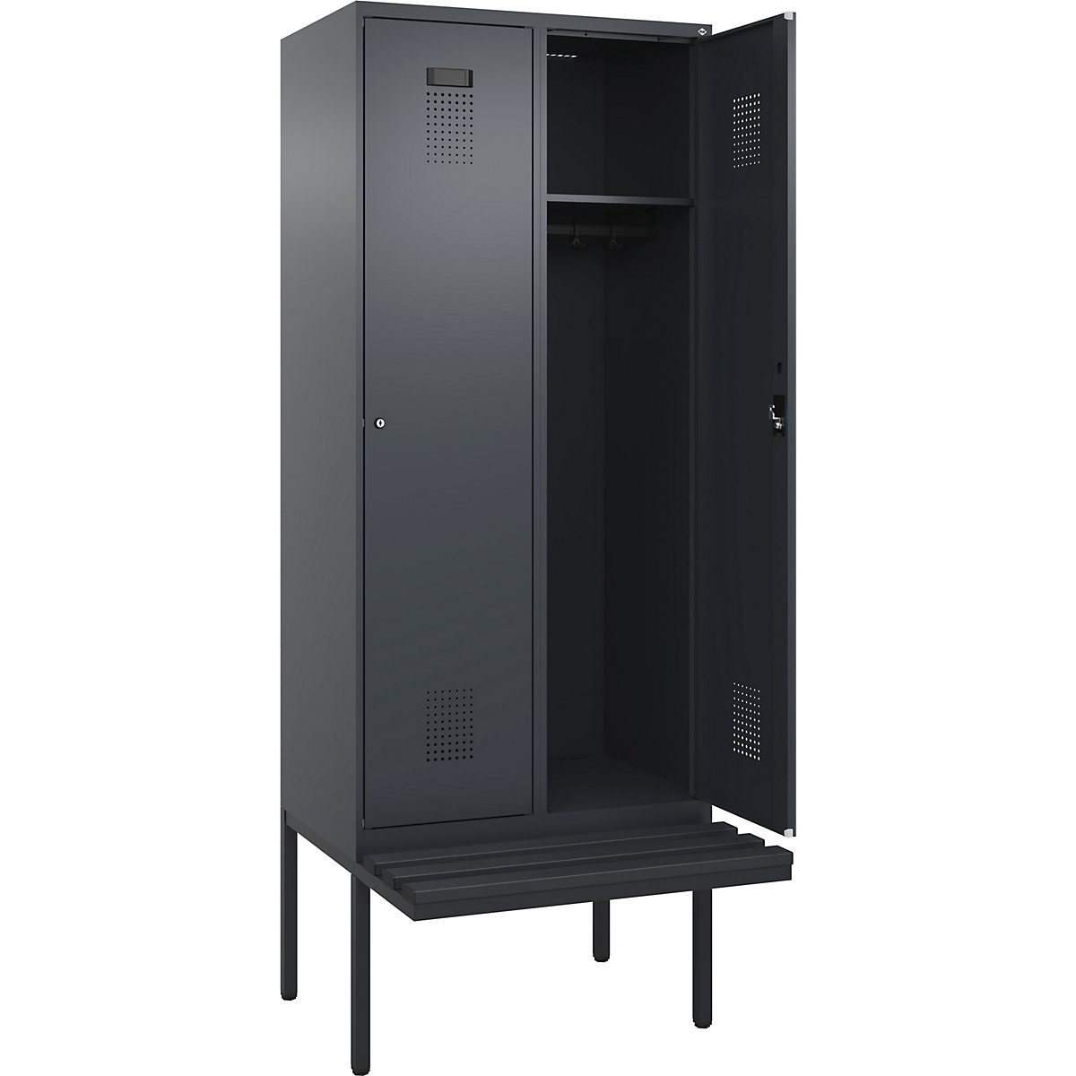 Cacifo Evolo PLUS com banco, 2 compartimentos, cinzento, L 800 mm, fechadura de cilindro, com banco saliente, plástico-0