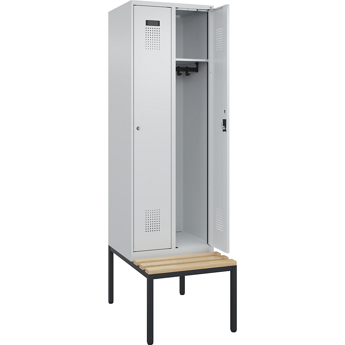Cacifo Evolo PLUS com banco, 2 compartimentos, cinzento claro/cinzento claro, L 600 mm, fechadura de cilindro, com banco incorporado, faia-0