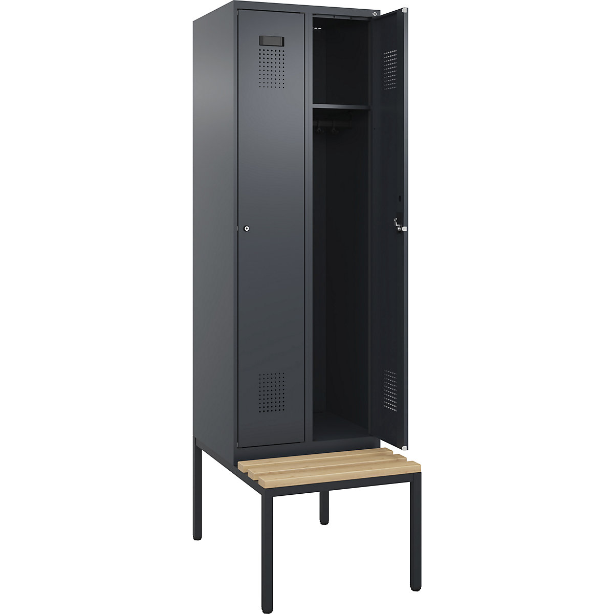 Cacifo Evolo PLUS com banco, 2 compartimentos, cinzento, L 600 mm, fechadura de cilindro, com banco incorporado, faia-0