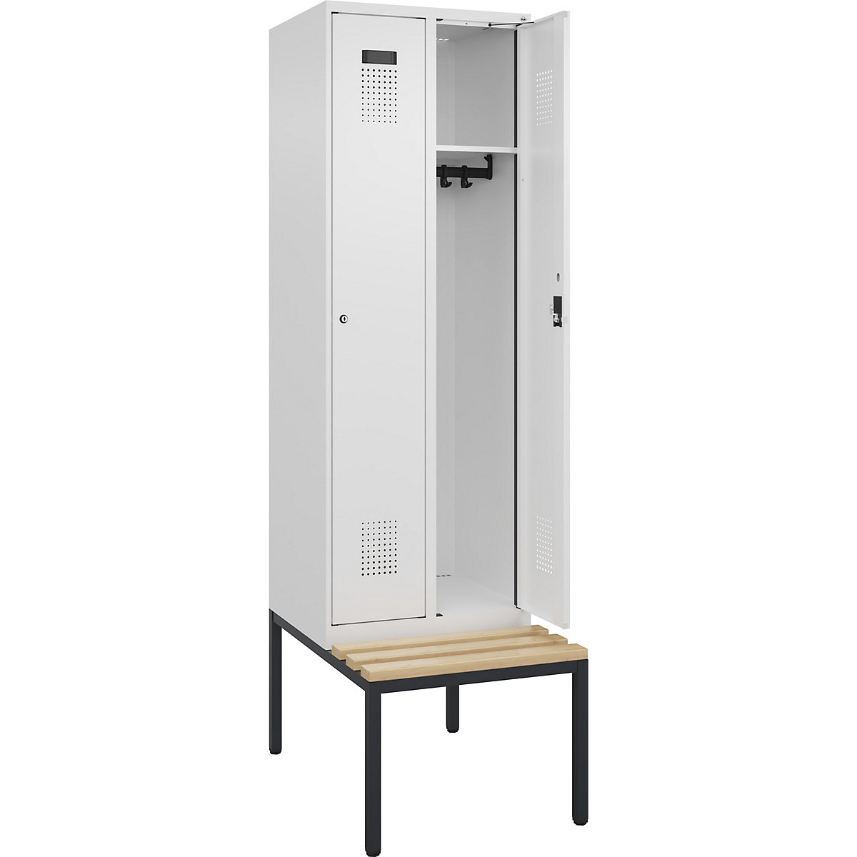 Cacifo Evolo PLUS com banco, 2 compartimentos, branco, L 600 mm, fechadura de cilindro, com banco incorporado, faia-0