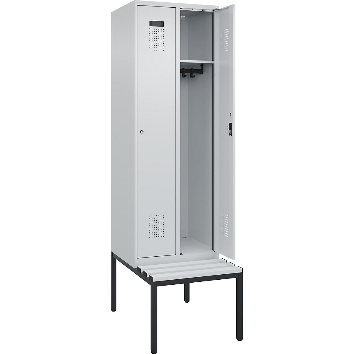 Cacifo Evolo PLUS com banco, 2 compartimentos, cinzento claro/cinzento claro, L 600 mm, fechadura de cilindro, com banco incorporado, plástico-0