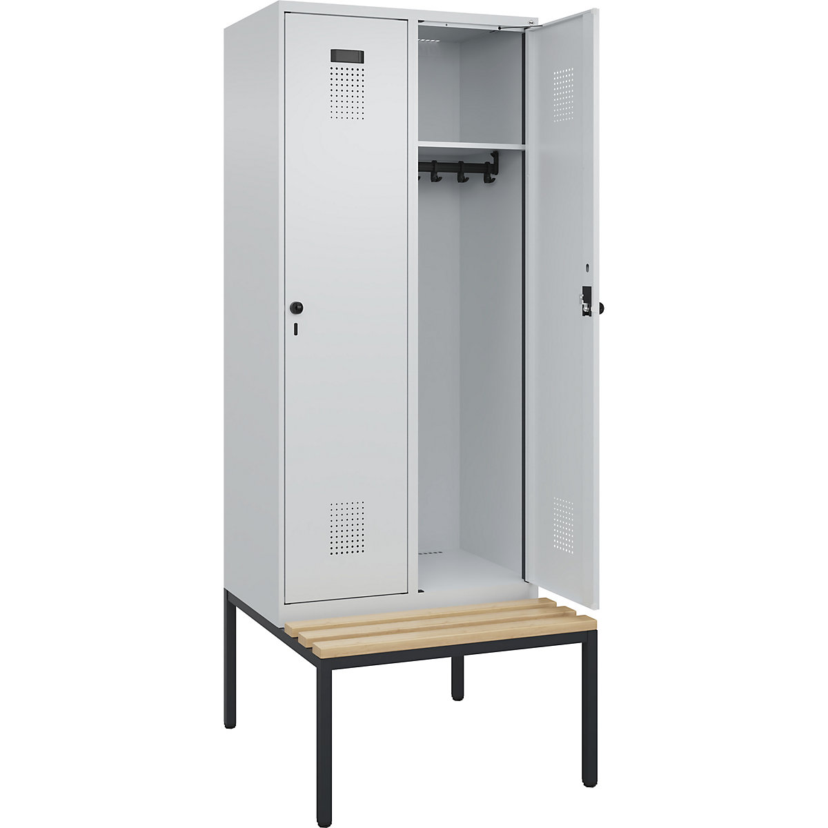Cacifo Evolo PLUS com banco, 2 compartimentos, cinzento claro/cinzento claro, L 800 mm, trinco de segurança rotativo, com banco incorporado, faia-0