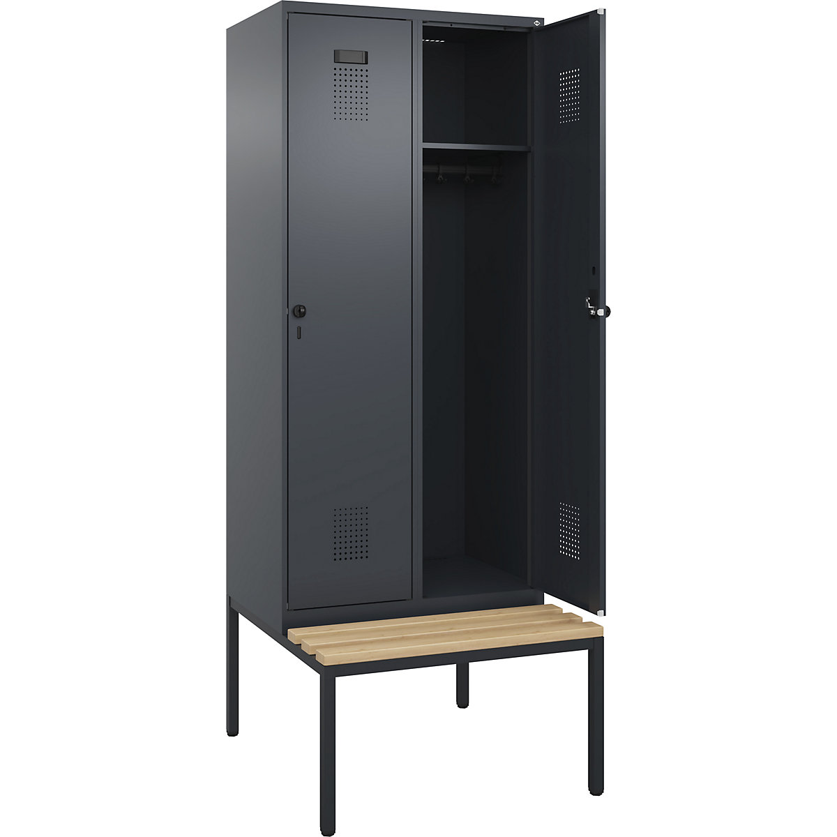 Cacifo Evolo PLUS com banco, 2 compartimentos, cinzento, L 800 mm, trinco de segurança rotativo, com banco incorporado, faia-0