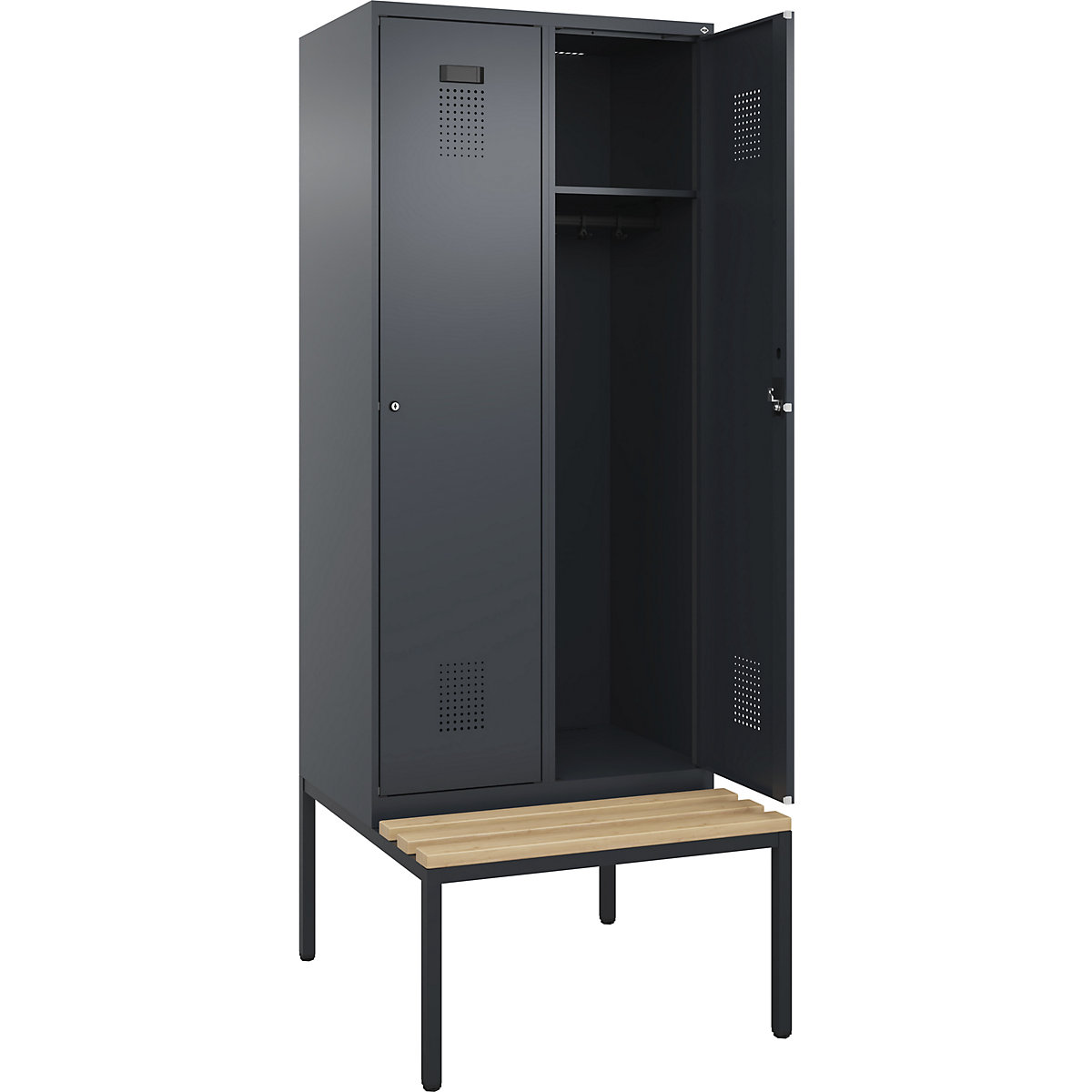 Cacifo Evolo PLUS com banco, 2 compartimentos, cinzento, L 800 mm, fechadura de cilindro, com banco incorporado, faia-0