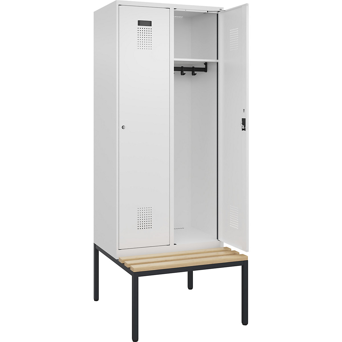 Cacifo Evolo PLUS com banco, 2 compartimentos, branco, L 800 mm, fechadura de cilindro, com banco incorporado, faia-0