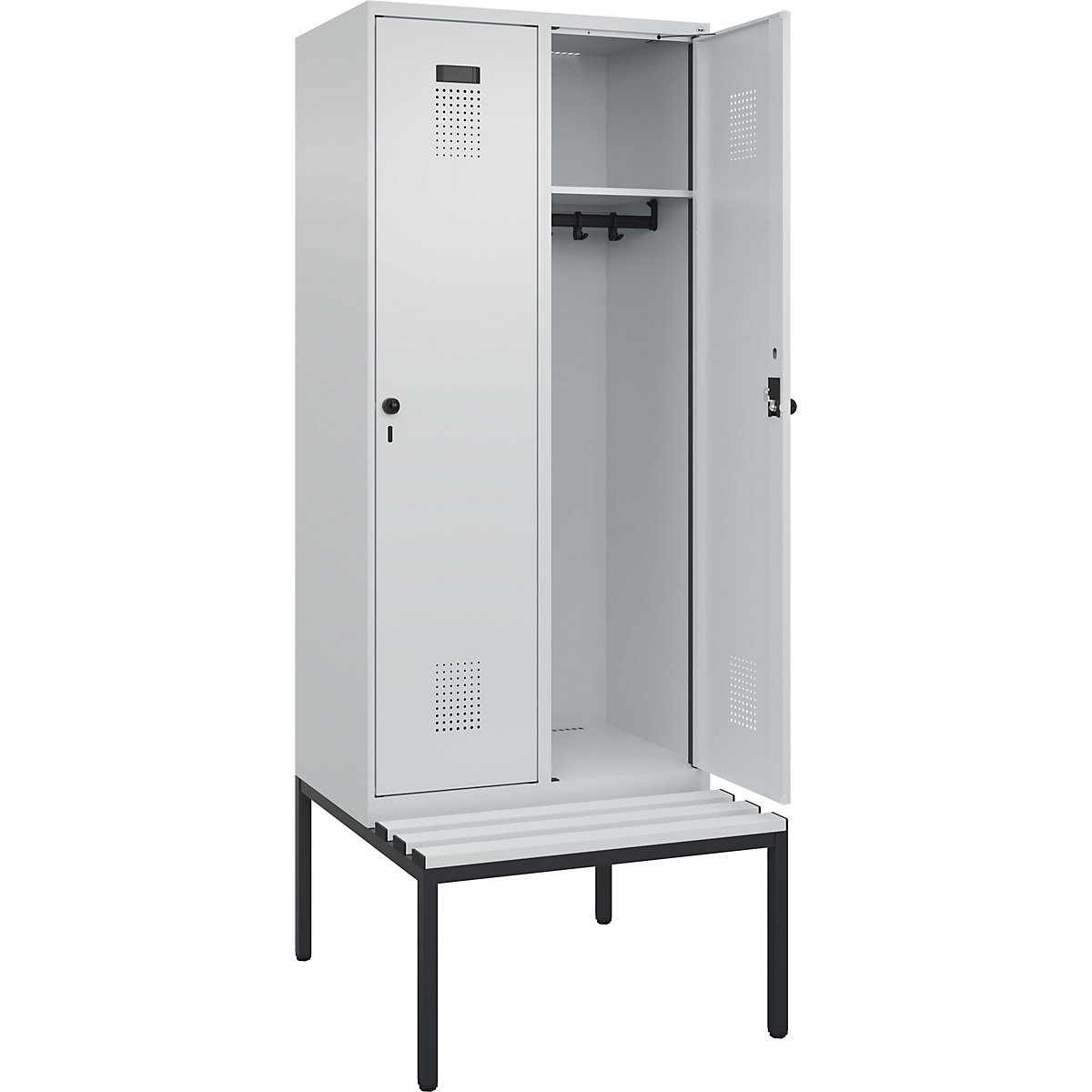 Cacifo Evolo PLUS com banco, 2 compartimentos, cinzento claro/cinzento claro, L 800 mm, trinco de segurança rotativo, com banco incorporado, plástico-0
