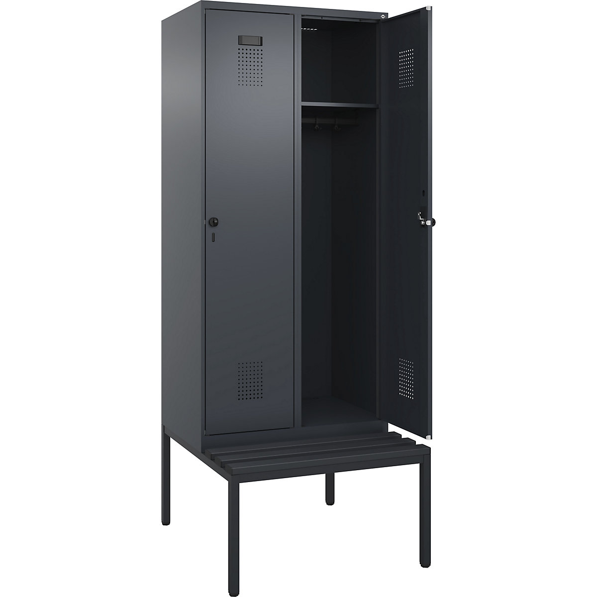 Cacifo Evolo PLUS com banco, 2 compartimentos, cinzento, L 800 mm, trinco de segurança rotativo, com banco incorporado, plástico-0