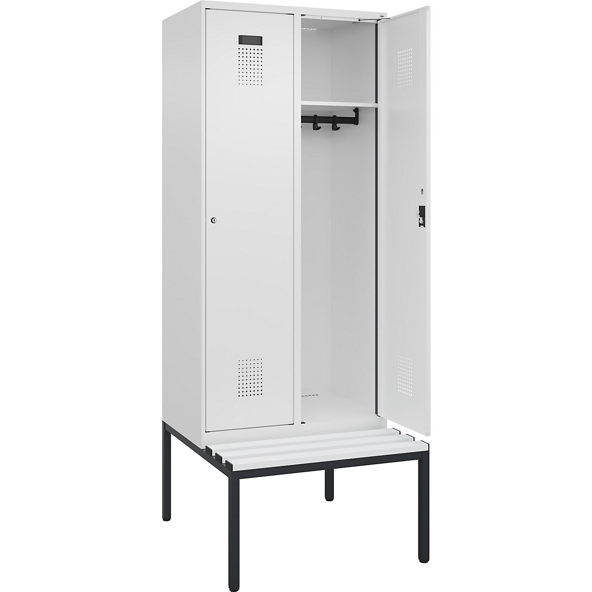 Cacifo Evolo PLUS com banco, 2 compartimentos, branco, L 800 mm, fechadura de cilindro, com banco incorporado, plástico-0