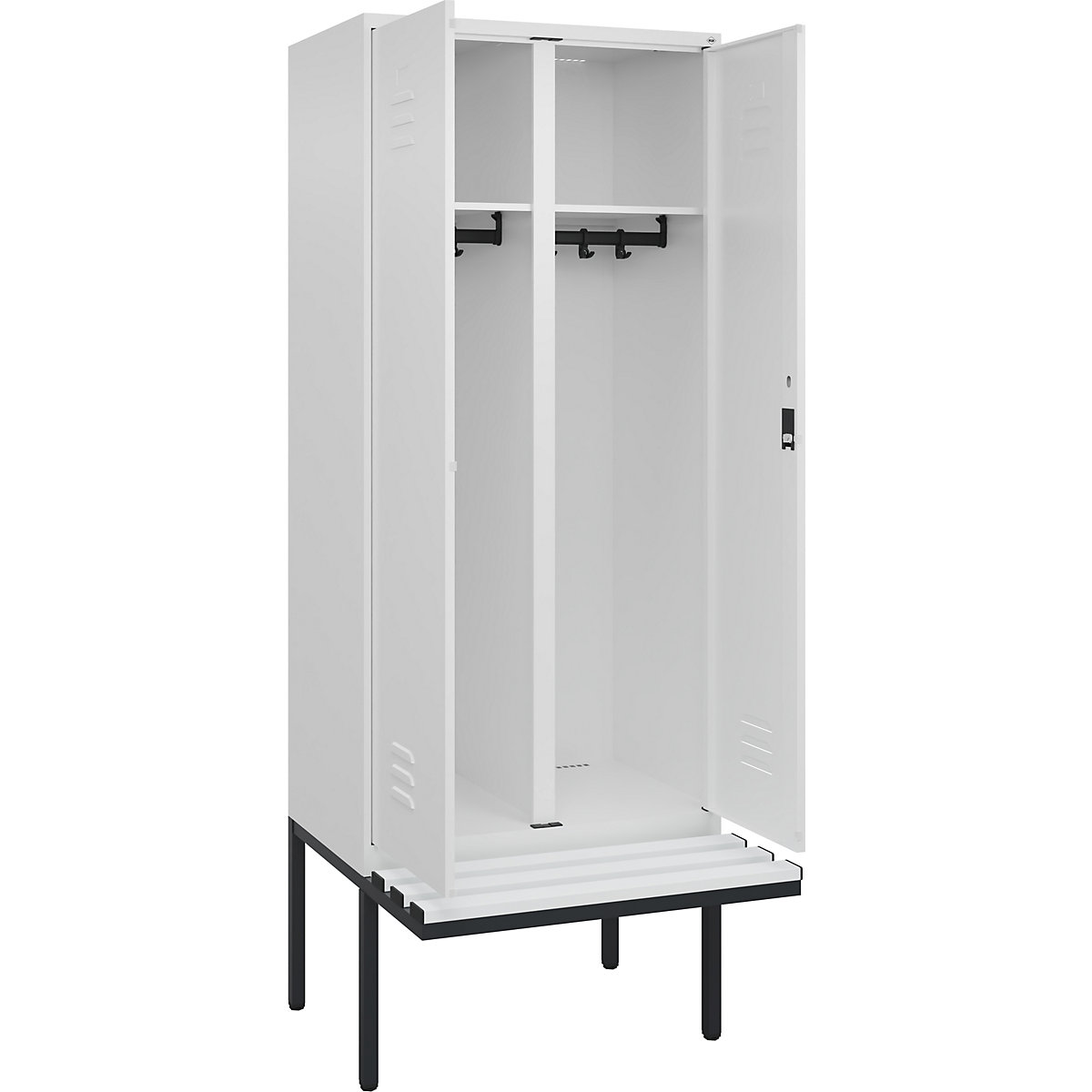 Cacifo com separação de roupa suja/limpa Classic PLUS com banco – C+P, 1 compartimento, branco trânsito, L 800 mm, fechadura de cilindro, saliente, plástico-0