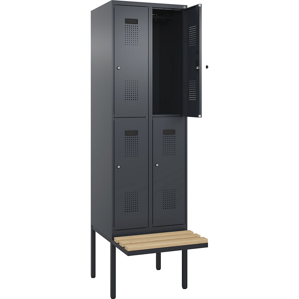 Cacifo de dois andares Evolo PLUS com banco, 2 compartimentos, cinzento, L 600 mm, fechadura de cilindro, com banco saliente, faia-0