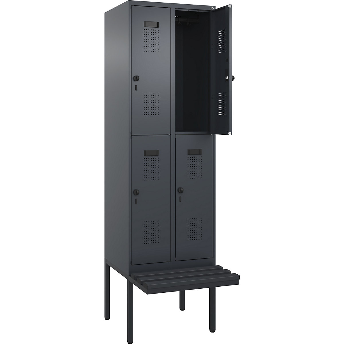 Cacifo de dois andares Evolo PLUS com banco, 2 compartimentos, cinzento, L 600 mm, trinco de segurança rotativo, com banco saliente, plástico-0