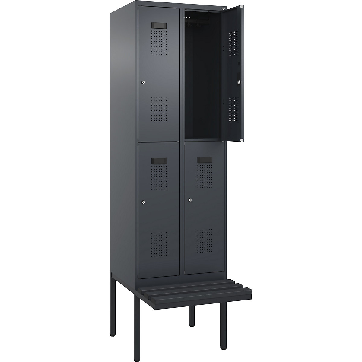 Cacifo de dois andares Evolo PLUS com banco, 2 compartimentos, cinzento, L 600 mm, fechadura de cilindro, com banco saliente, plástico-0