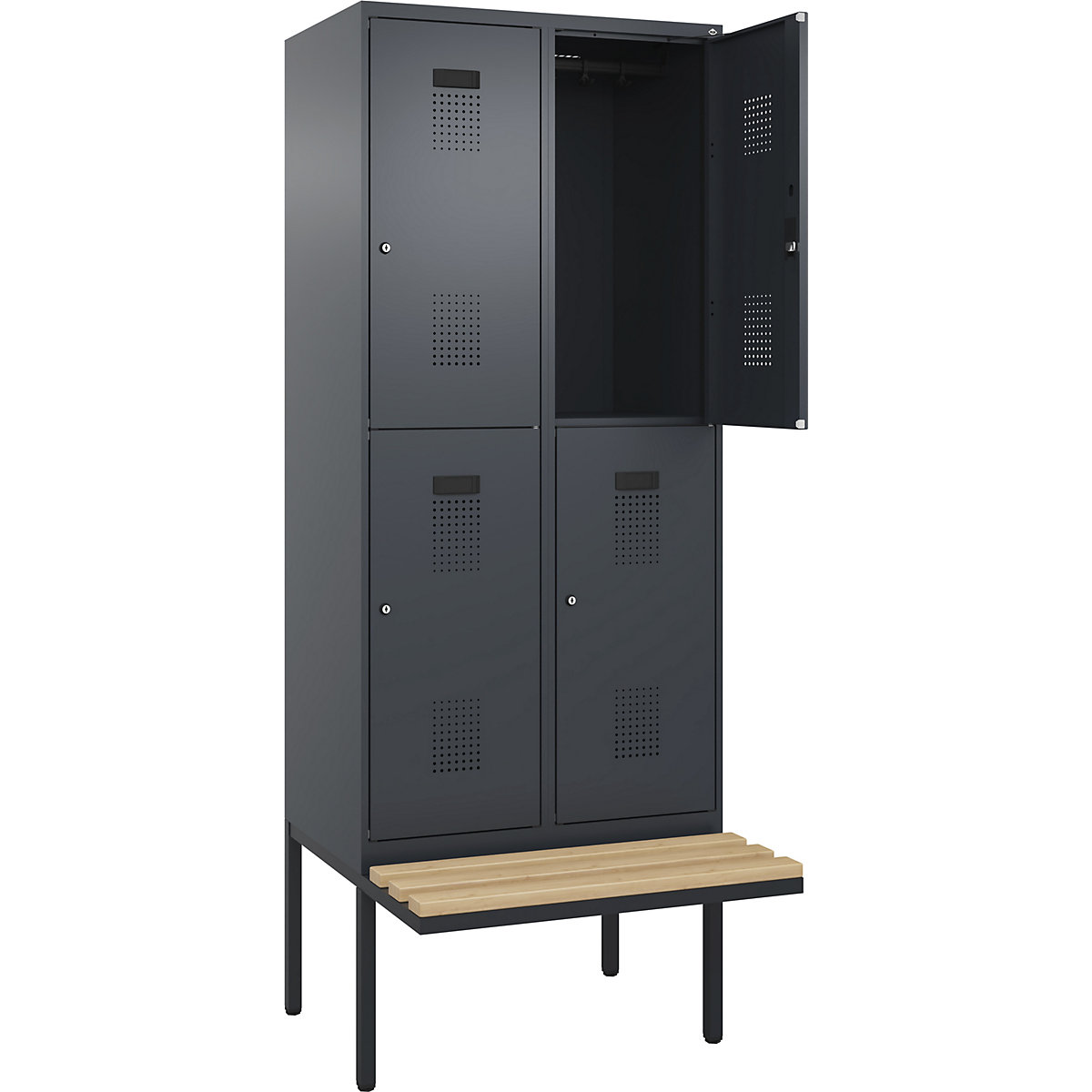 Cacifo de dois andares Evolo PLUS com banco, 2 compartimentos, cinzento, L 800 mm, fechadura de cilindro, com banco saliente, faia-0
