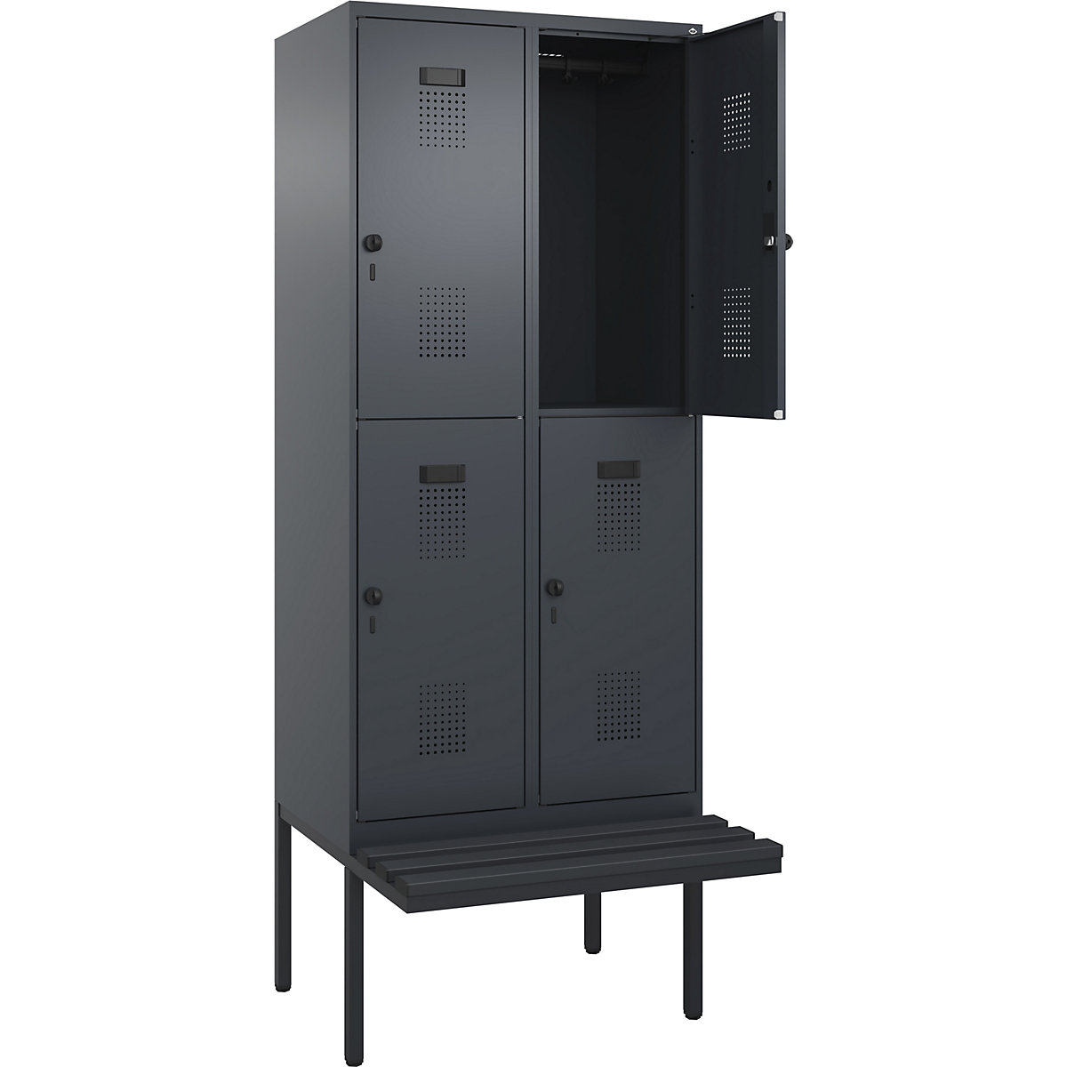 Cacifo de dois andares Evolo PLUS com banco, 2 compartimentos, cinzento, L 800 mm, trinco de segurança rotativo, com banco saliente, plástico-0