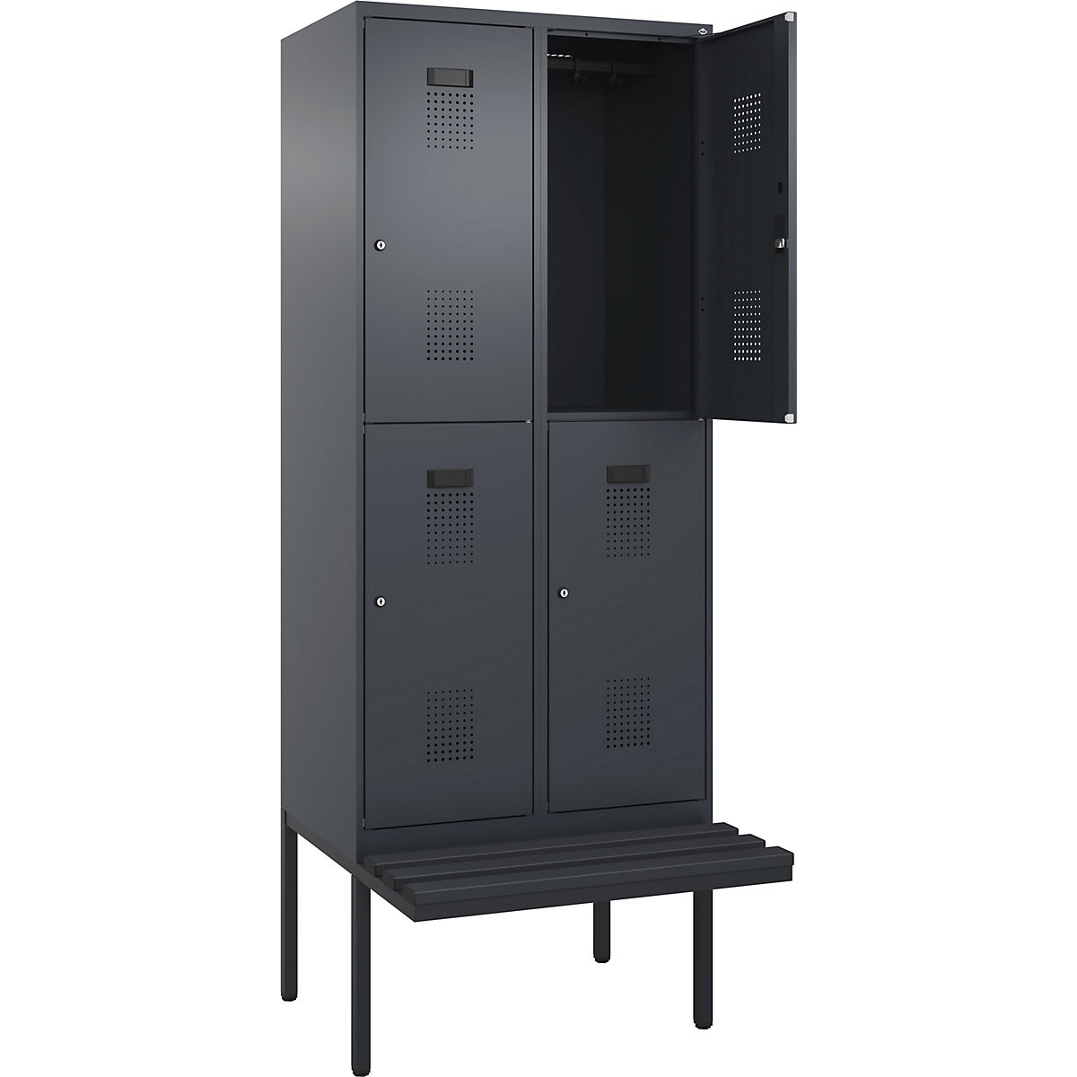 Cacifo de dois andares Evolo PLUS com banco, 2 compartimentos, cinzento, L 800 mm, fechadura de cilindro, com banco saliente, plástico-0