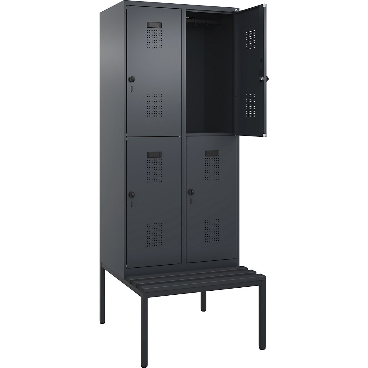 Cacifo de dois andares Evolo PLUS com banco, 2 compartimentos, cinzento, L 800 mm, trinco de segurança rotativo, com banco incorporado, plástico-0
