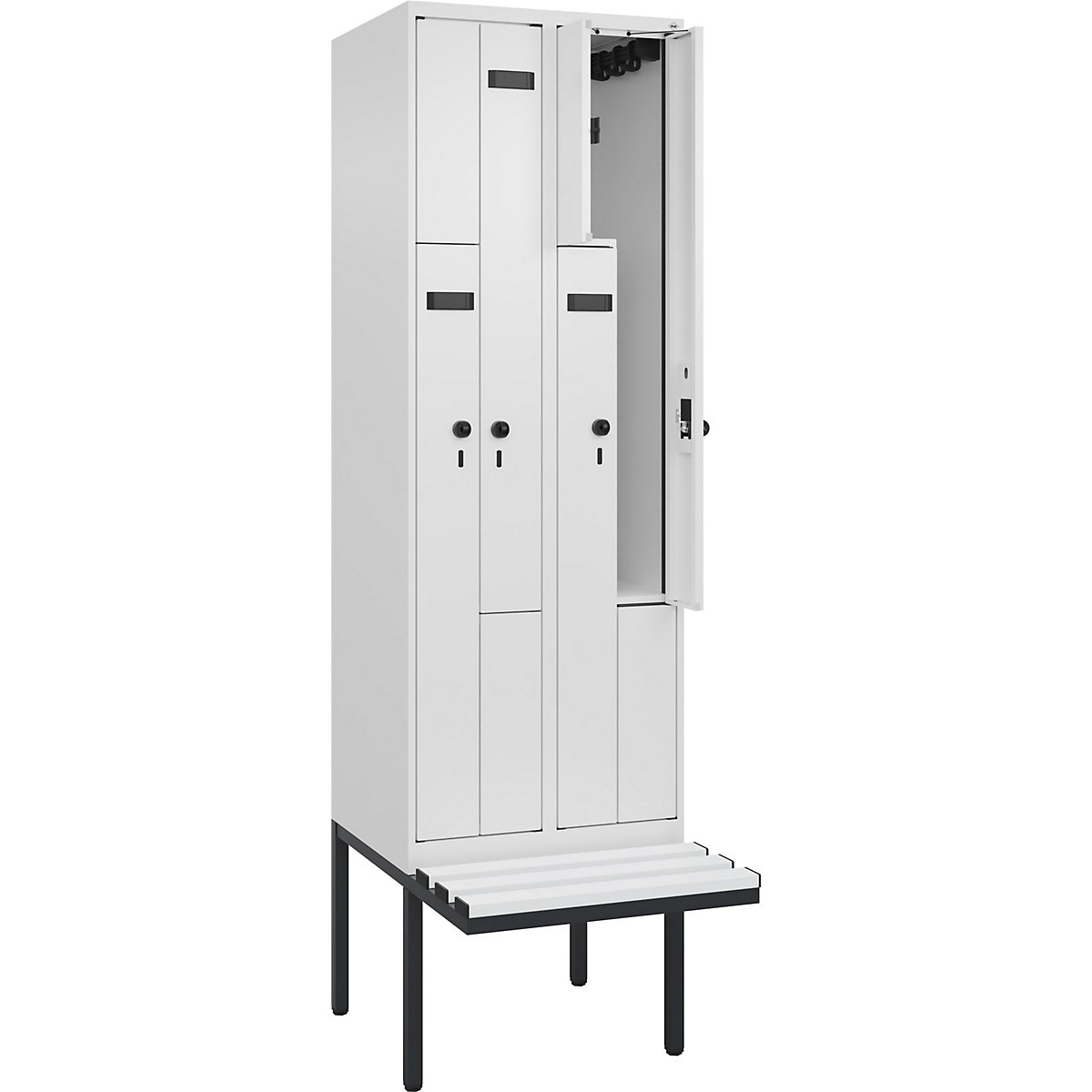 Cacifo em Z Evolo PLUS com banco, 2 compartimentos, branco, L 600 mm, trinco de segurança rotativo, com banco saliente, plástico-0