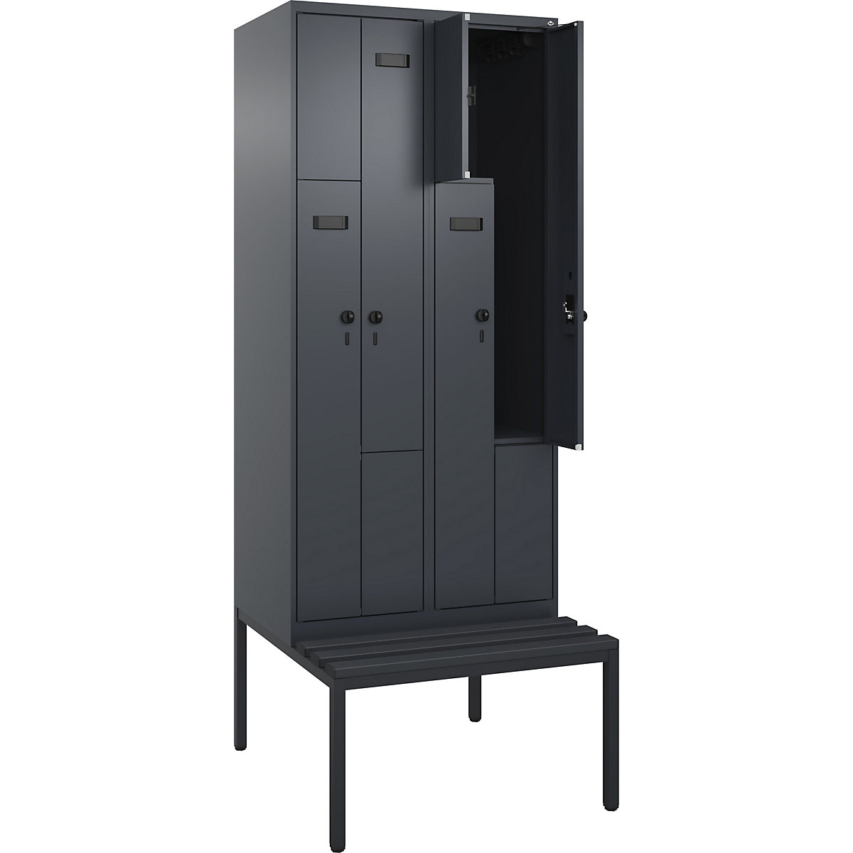 Cacifo em Z Evolo PLUS com banco, 2 compartimentos, cinzento, L 800 mm, trinco de segurança rotativo, com banco incorporado, plástico-0
