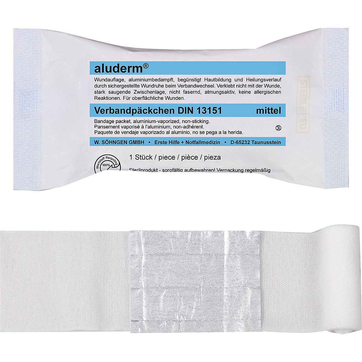 Ligadura aluderm®, conteúdo conforme a DIN 13151, a partir de 20 unid., compressa média-0