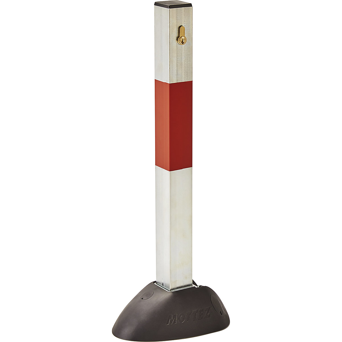 Poste de aparcamiento, plegable – Mottez, para atornillar con tacos, con cerradura de cilindro, A x H 165 x 610 mm-0