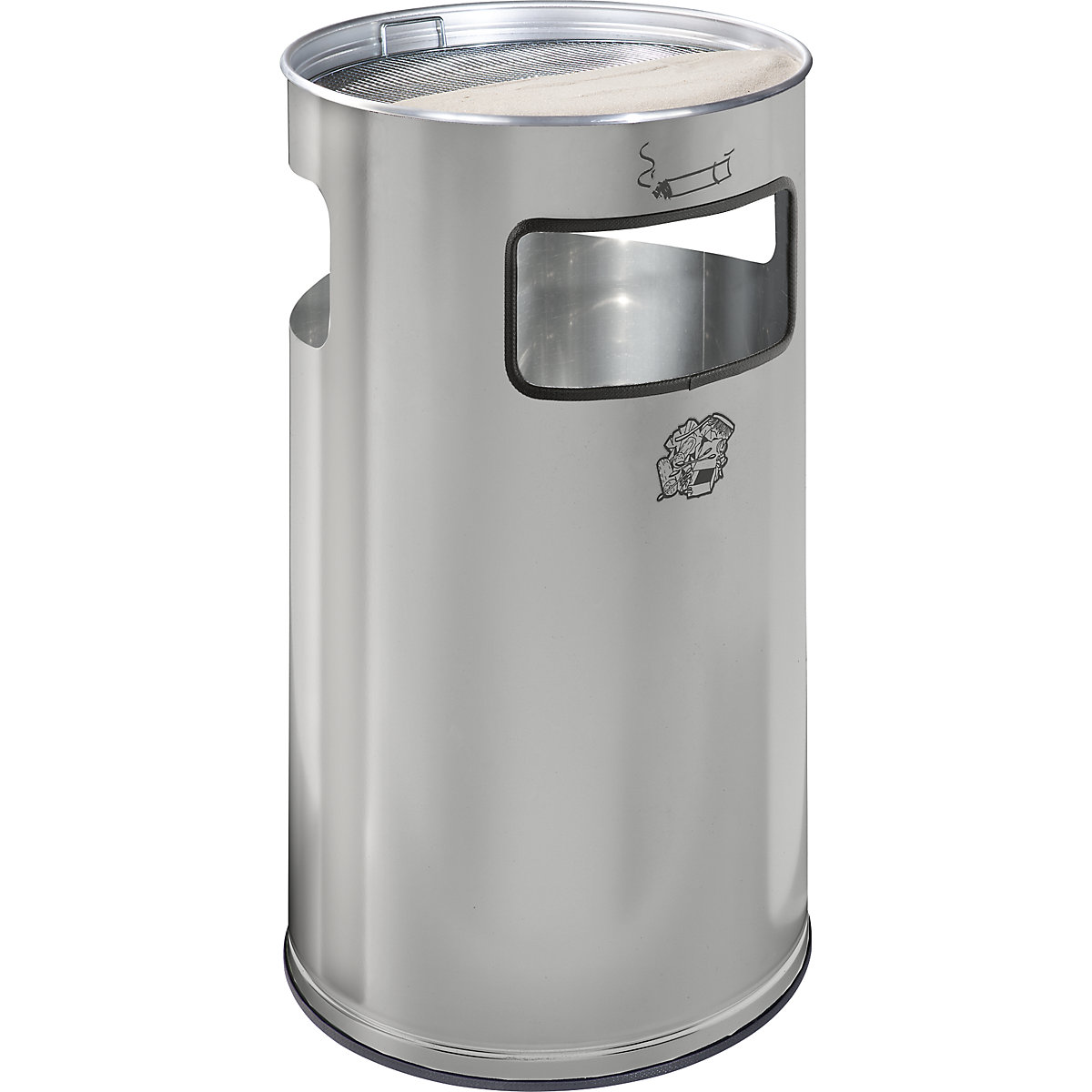 Cenicero combinado – VAR, capacidad 69 l, H x Ø 760 x 420 mm, acero inoxidable, 3 aberturas-0