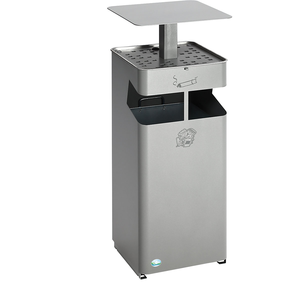 Colector de residuos/cenicero, con tejadillo – VAR, capacidad 38 l, plateado-0