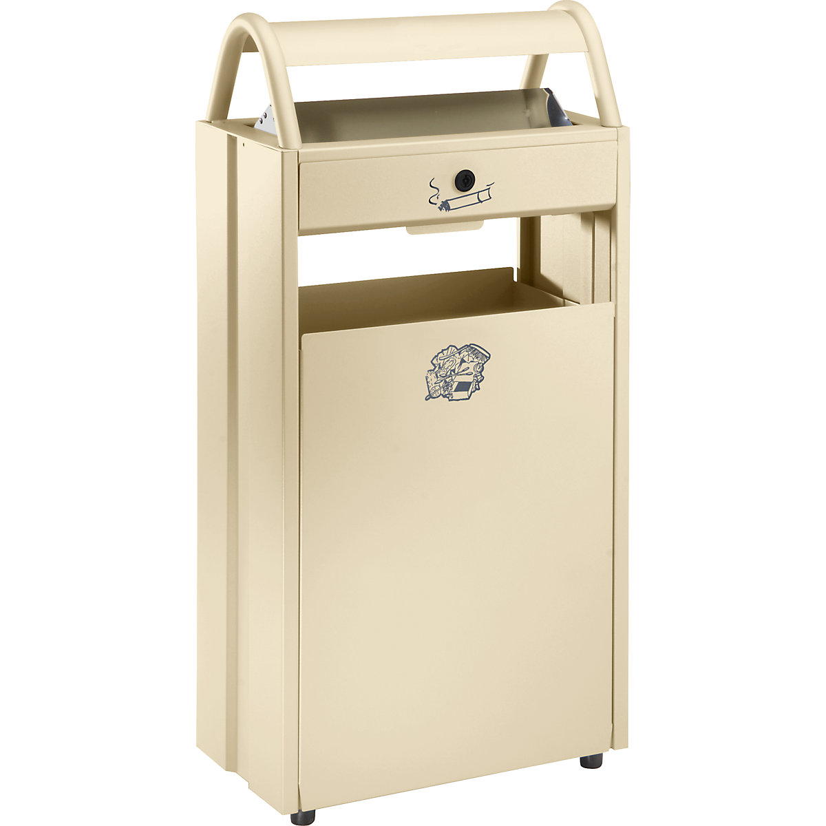 Colector de residuos con cenicero y tejadillo protector contra la lluvia – VAR, capacidad 60 l, A x H x P 480 x 960 x 250 mm, marfil claro RAL 1015-0