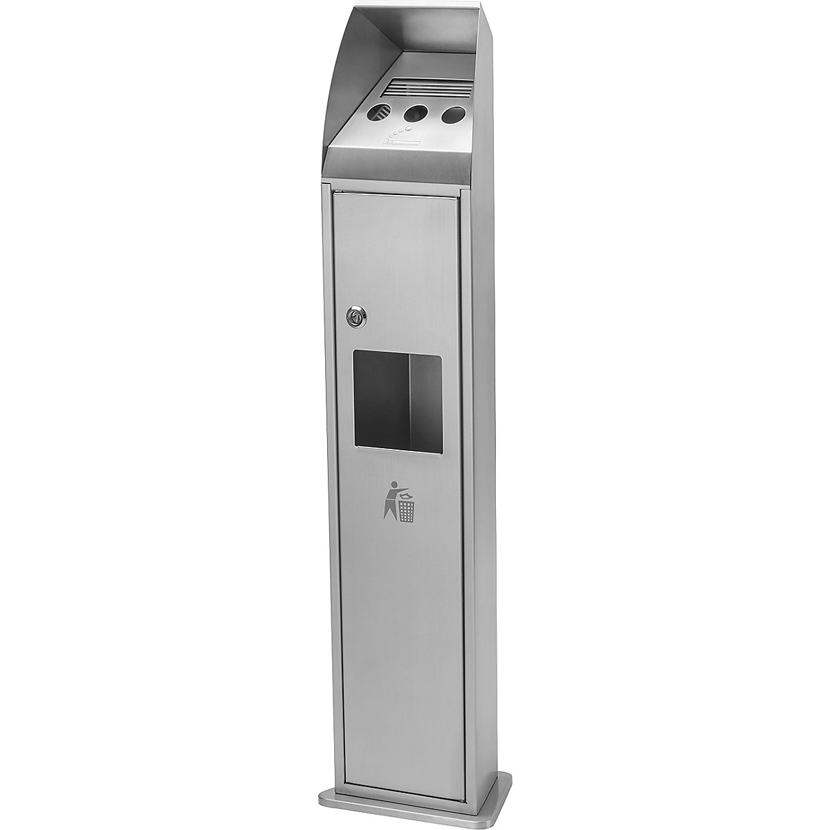 Combinación de papelera y cenicero, acero inoxidable, capacidad 4 l, A x H x P 240 x 1000 x 190 mm, con puerta-0