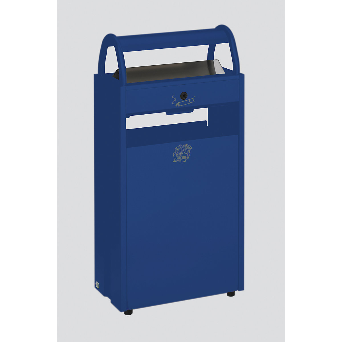 Recipiente para residuos con cenicero – VAR, capacidad 60 l, A x H x P 480 x 960 x 250 mm, azul RAL 5010-0