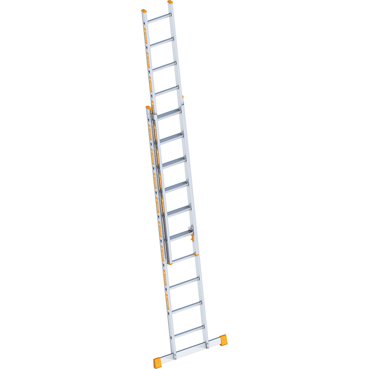 Echelle coulissante en aluminium – Layher, 2 parties, modèle coulissant, 2 x 10 échelons avec traverse-1