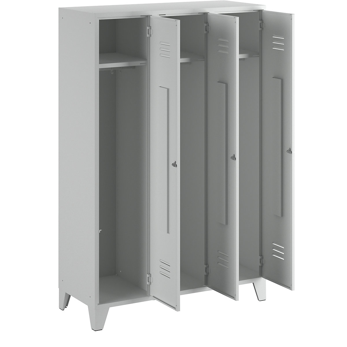 Vestiaire Berlin 2 – Wolf, 3 compartiments, gris clair, largeur 1200 mm, forme de toit plate-21