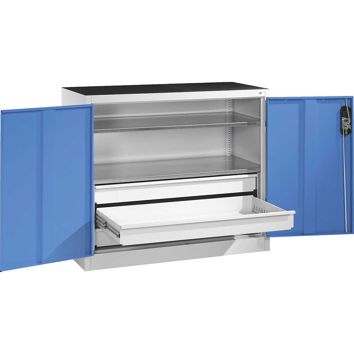 Armoire d'atelier hauteur bureau avec portes battantes et tiroirs – C+P
