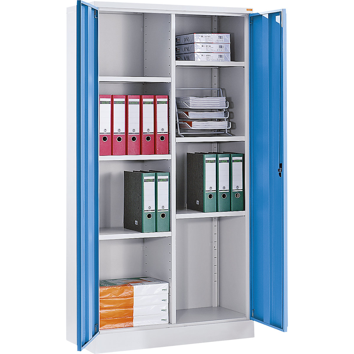 Armoire pour produits de nettoyage Venlo – eurokraft basic, 6 tablettes, gris clair / bleu clair-1