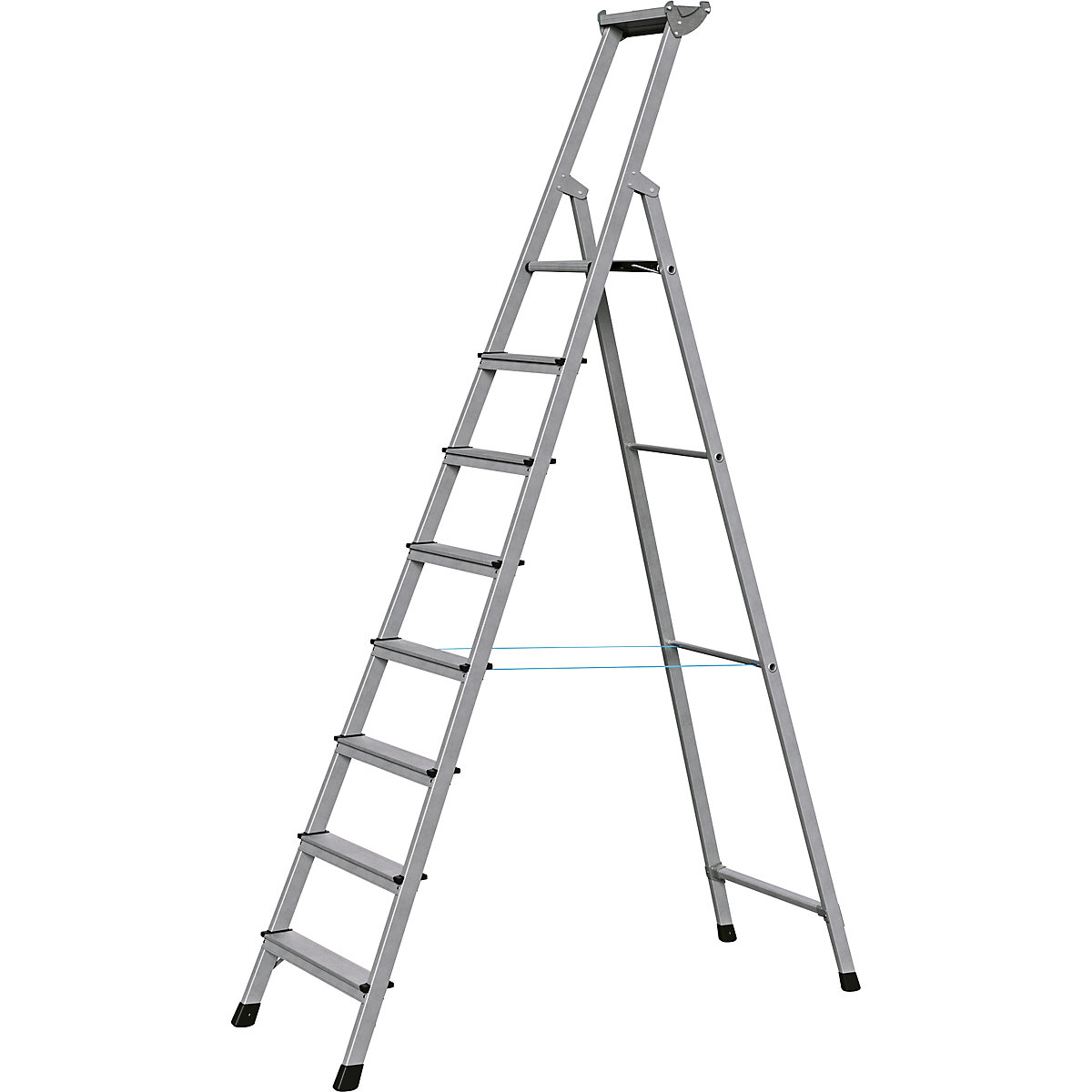 Escada de degraus profissional, subida de um lado – ZARGES, alumínio anodizado, com depósito para ferramentas, para oficina e indústria, 8 degraus com plataforma-0