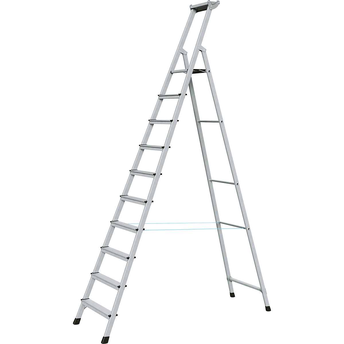 Escada de degraus profissional, subida de um lado – ZARGES, alumínio anodizado, com depósito para ferramentas, para oficina e indústria, 10 degraus com plataforma-0