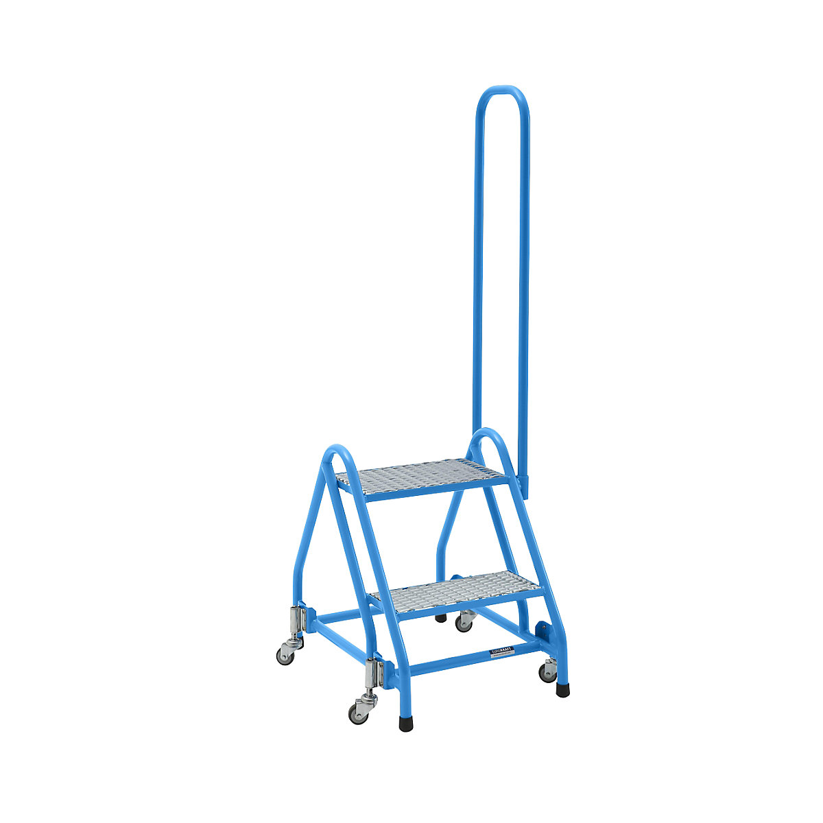 Escadote em tubo de aço móvel – eurokraft pro, 4 rodas orientáveis, corrimão, degraus com grade de malha entrelaçada-0